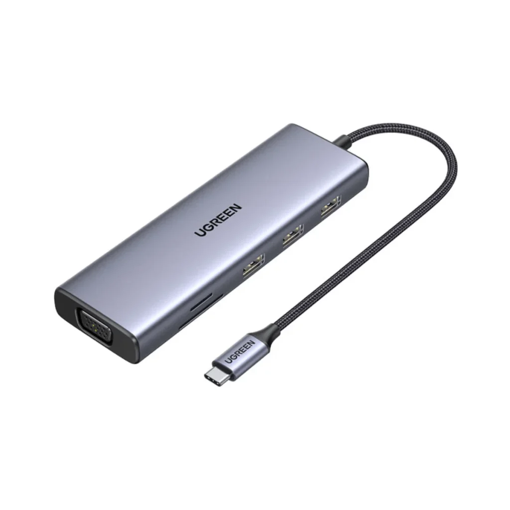 Hub adaptador USB-c ugreen CM498 com hdmi, vga, RJ45 e USB 3.0