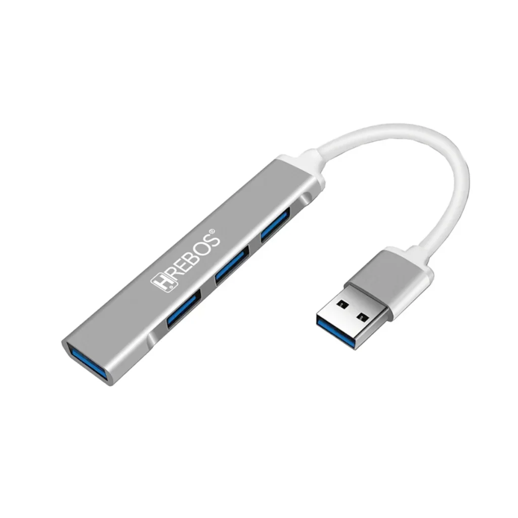 Hub USB Hrebos HS-272 4 Portas USB 3.0 Prata e Branco