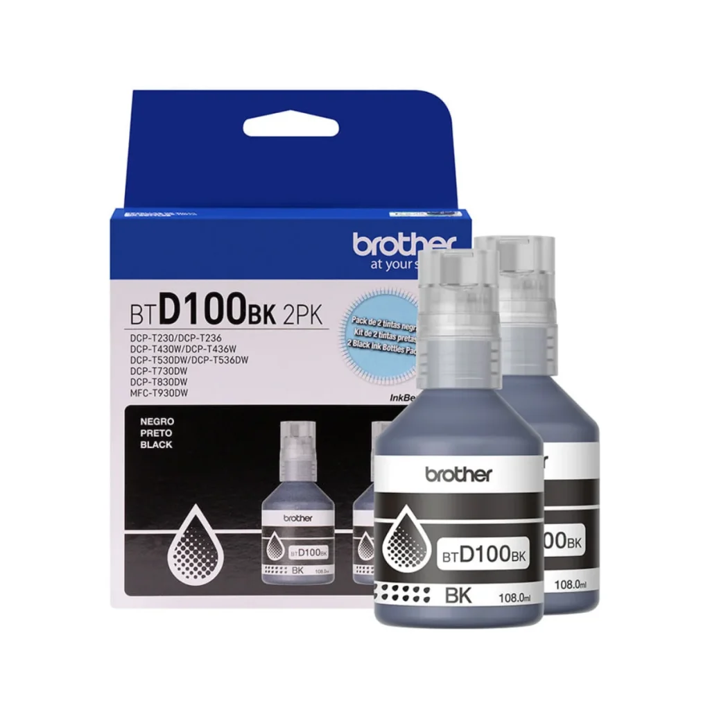 Kit 2 garrafas de tinta Brother BTD1002PK preta original