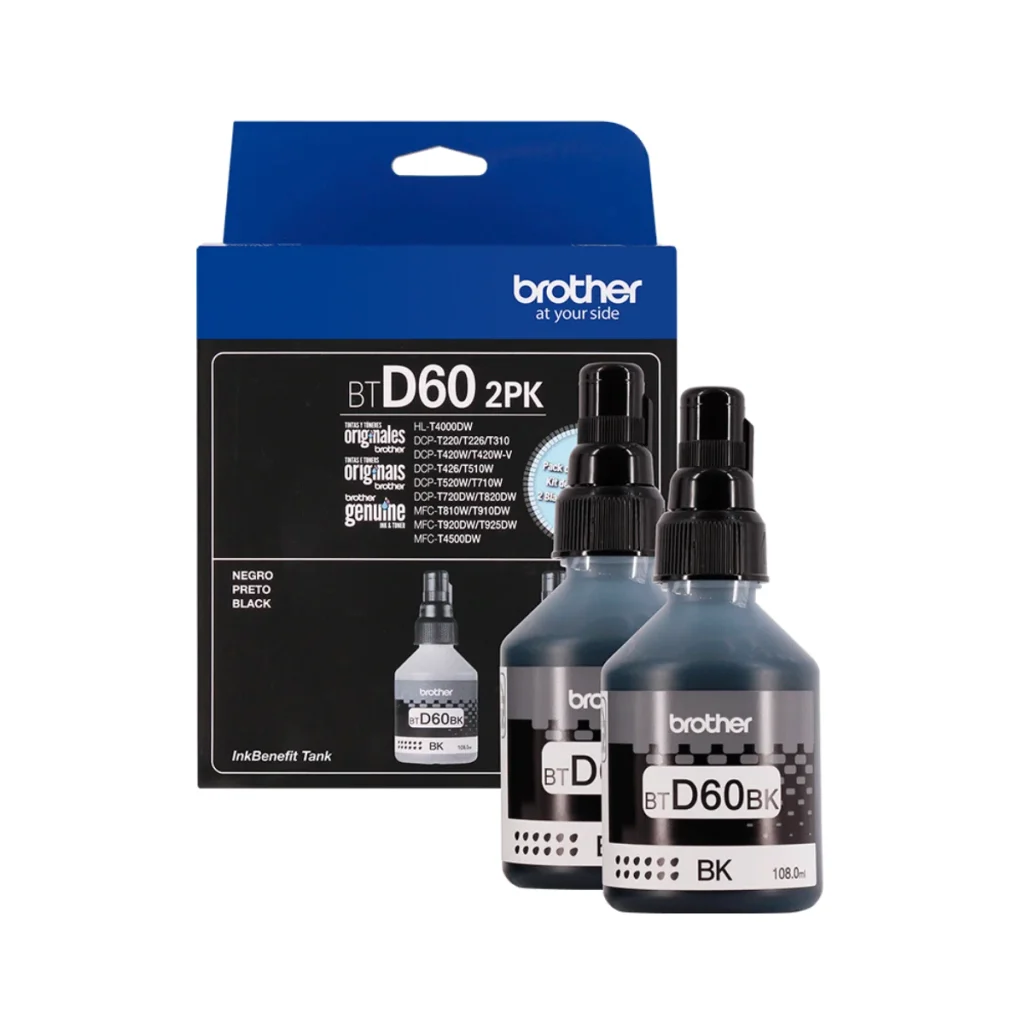 Kit 2 garrafas de tinta Brother BTD602PK preta original
