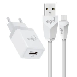 Kit Carregador de Parede ELG KTC10WC 1 Saída USB com Cabo USB-C — H&H Suprimentos Corporativos