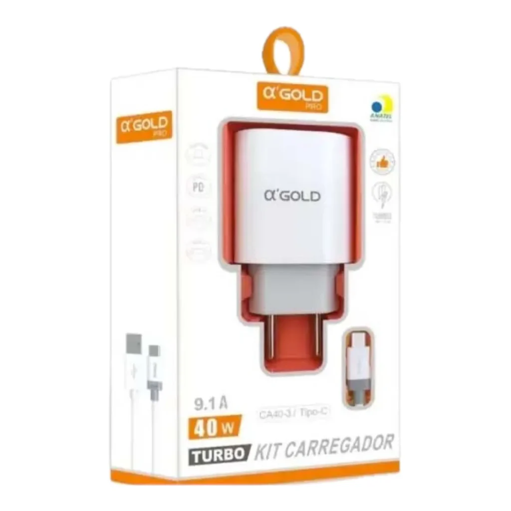Kit carregador turbo 40W USB e USB-c agold CA40-3