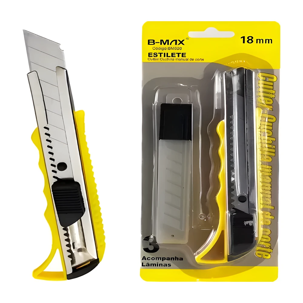 Kit estilete com trava antiderrapante b-tek BT320 + 4 lâminas