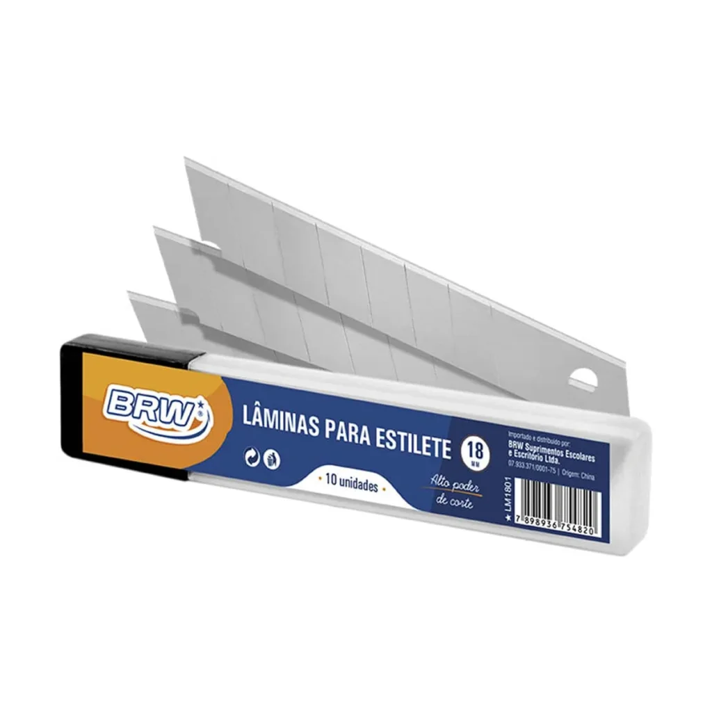 Lâmina para estilete largo 18 mm BRW (blister com 10)