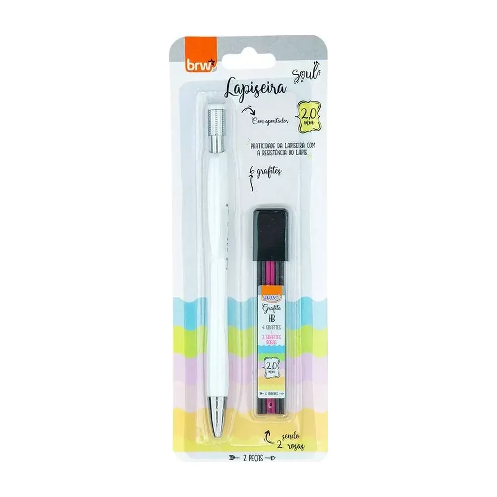 Lapiseira 2,0 mm com 6 grafites branca (blister com 1 unidade)