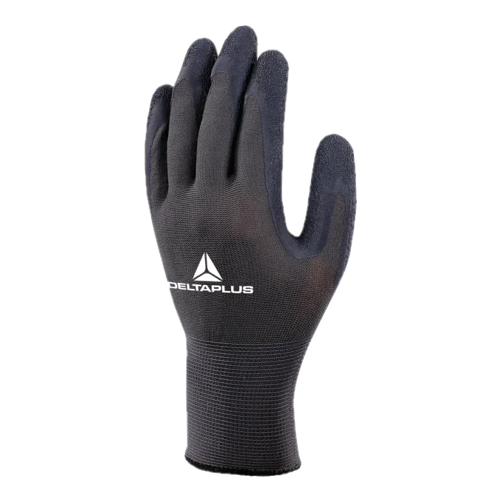 Luva de segurança delta Plus venitex VE630 poliéster látex cinza e preta
