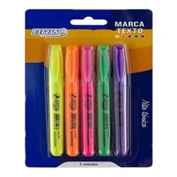 Marca-Texto Fluorescente Cores Sortidas Blister com 5 Unidades — H&H Suprimentos Corporativos