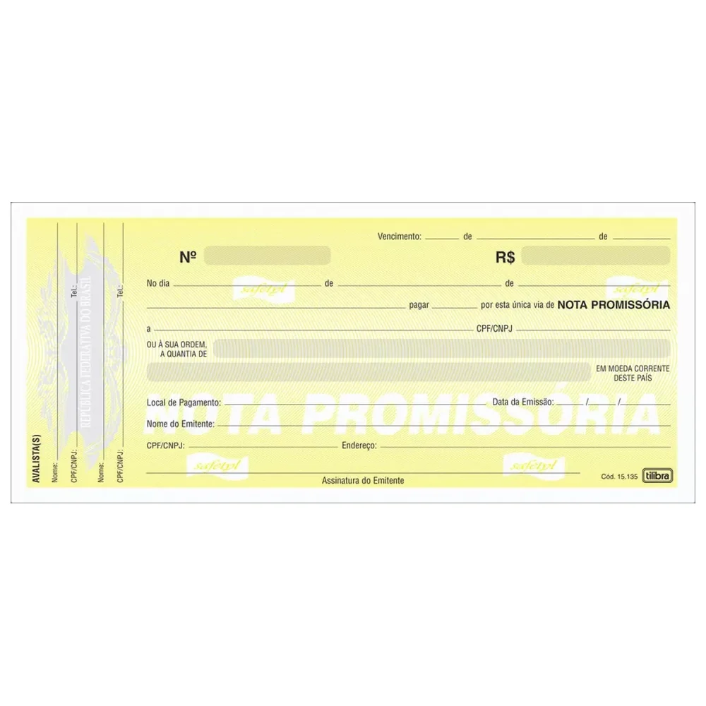 Nota promissória grande Tilibra 50 folhas (21,4 x 9,3 cm)