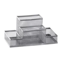 Organizador de Mesa Aramado Ilha 4 Compartimentos Prata — H&H Suprimentos Corporativos