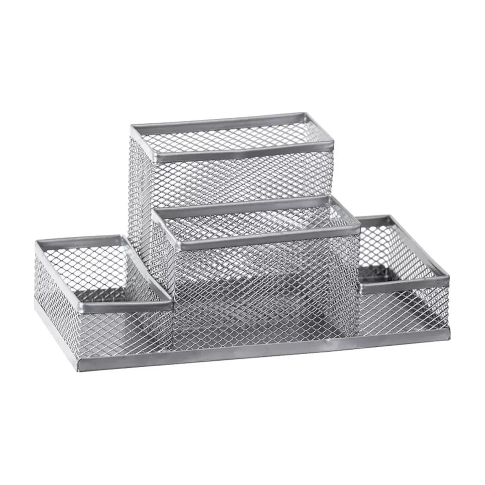 Organizador de mesa aramado ilha 4 compartimentos prata