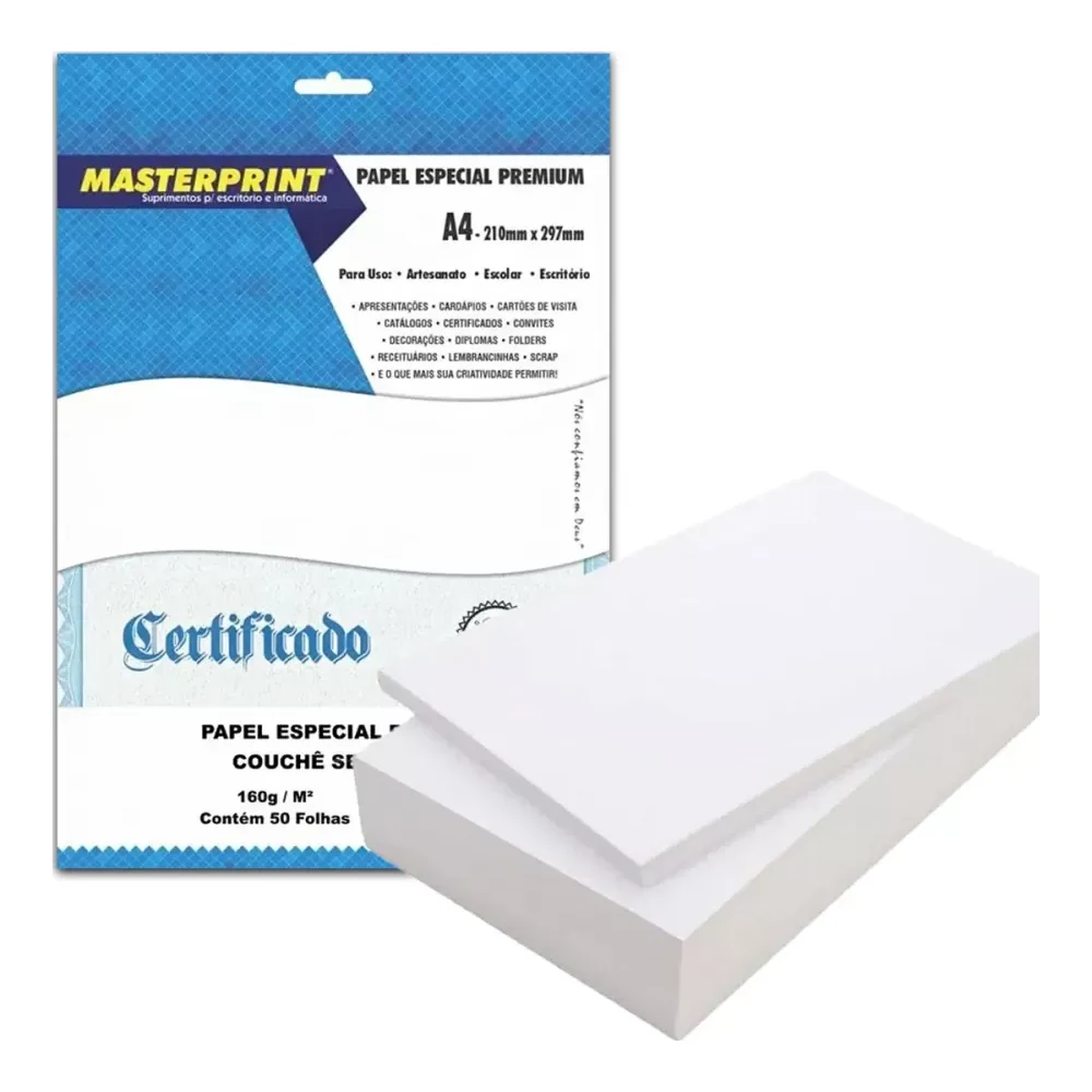 Papel couchê semi brilho branco 160 g/m² A4 (50 folhas)