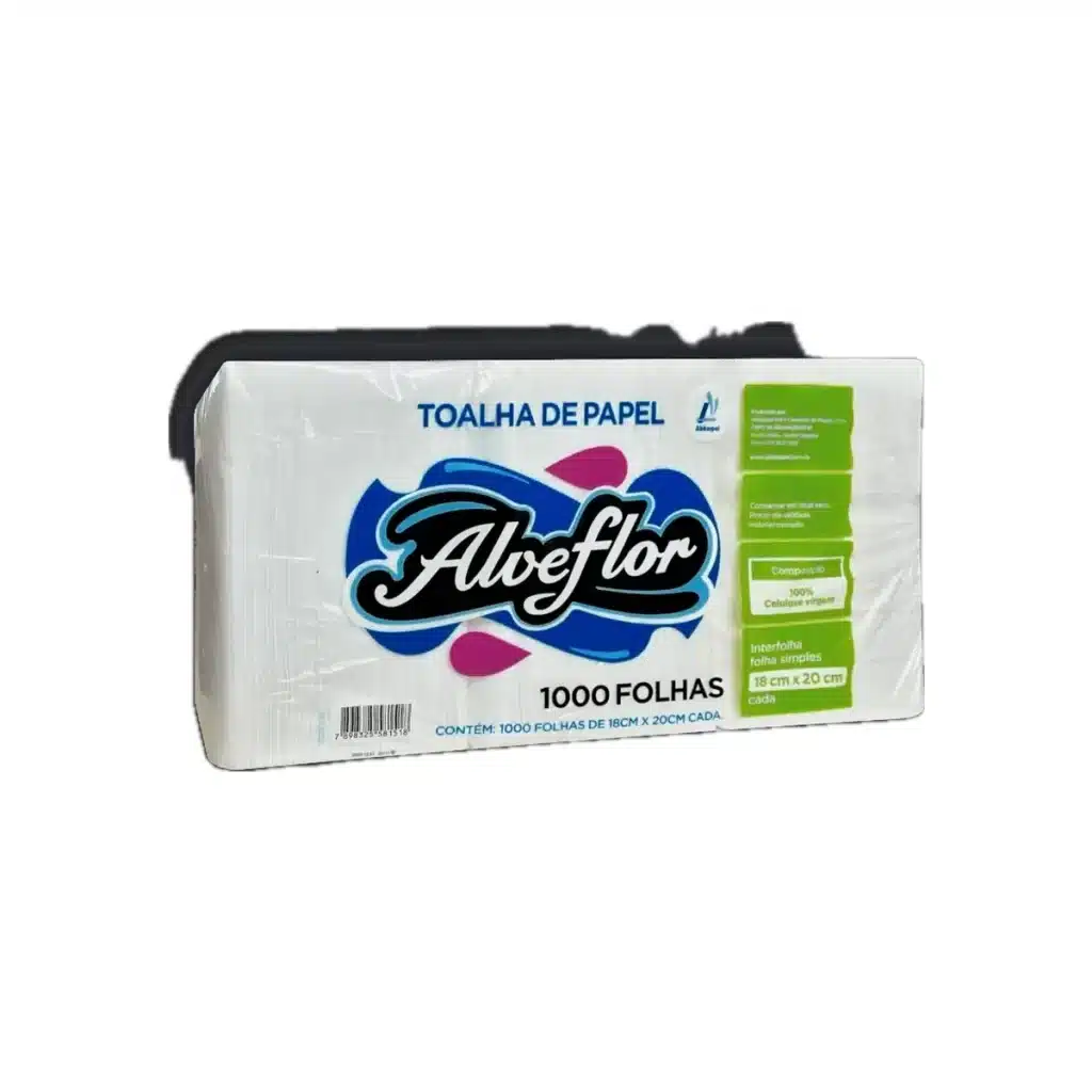 Papel toalha interfolhado Alveflor 18 x 20 cm — 1.000 folhas