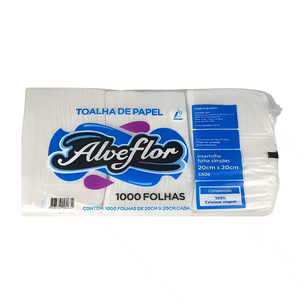 Papel toalha interfolhado Alveflor 20 x 20 cm — 1.000 folhas