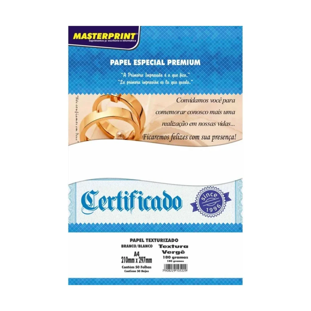 Papel vergê branco A4 180 g/m² Masterprint (50 folhas)