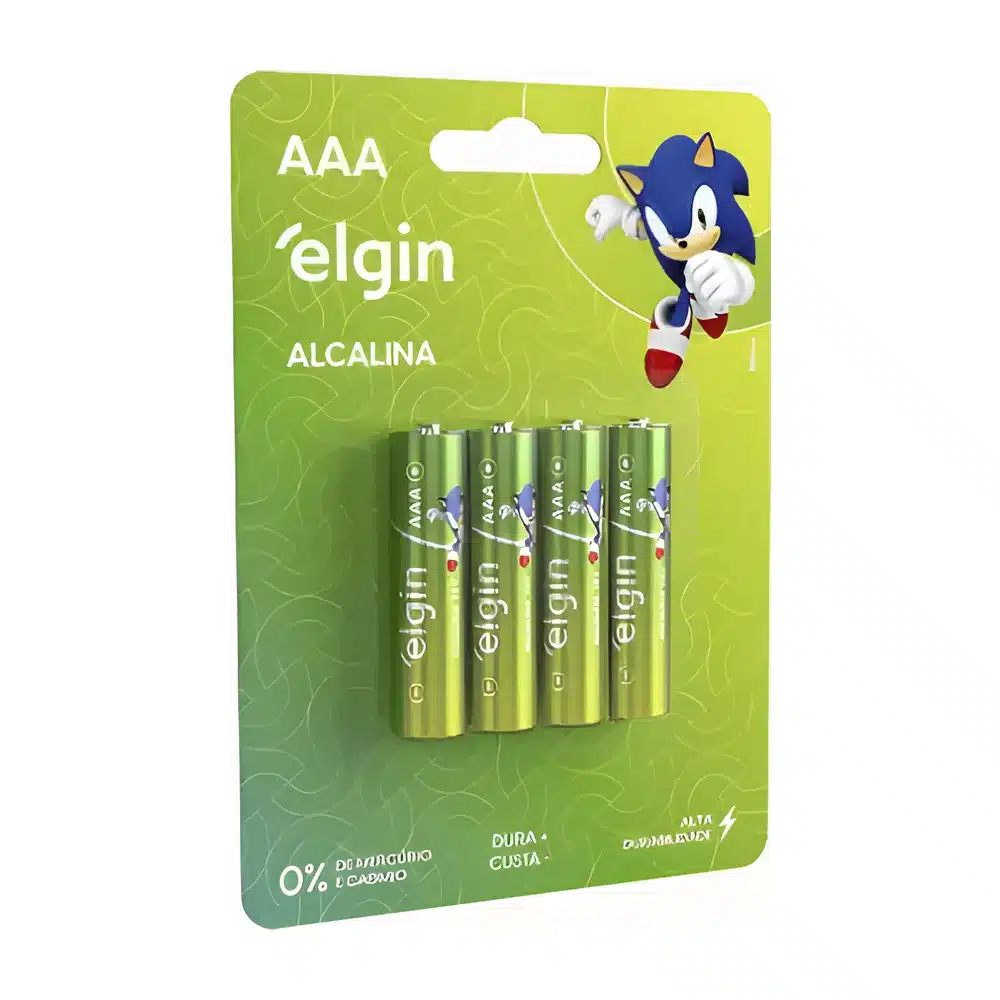 Pilha alcalina Elgin AAA LR3 cartela com 4 unidades