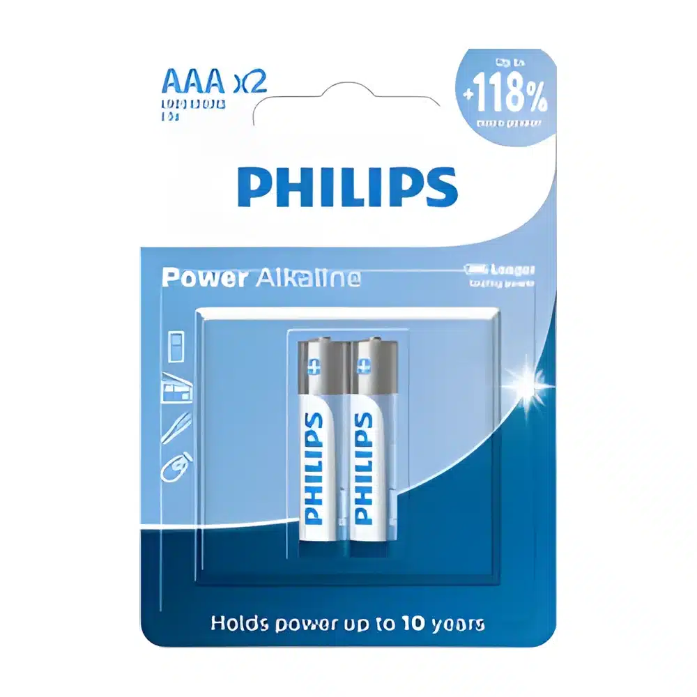 Pilha alcalina Philips AAA LR03P2B com 2 unidades