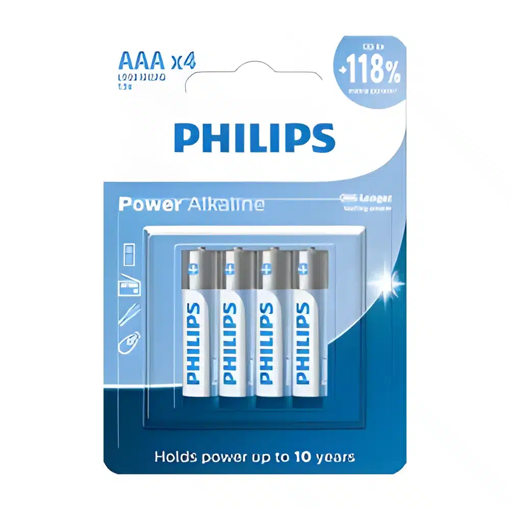 Pilha alcalina Philips AAA LR03P4B com 4 unidades