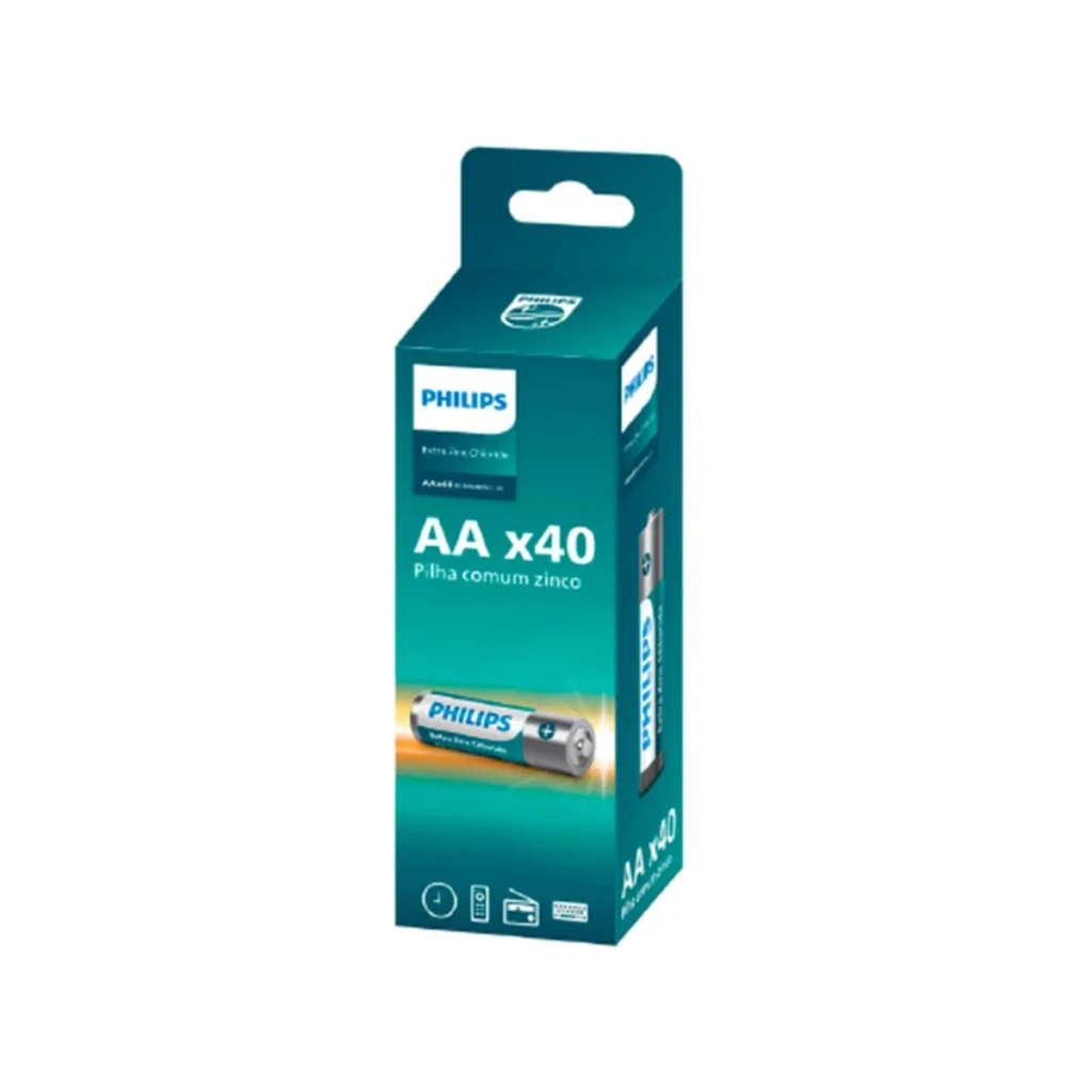 Pilha Philips zinco AA 1,5V pack com 40 unidades