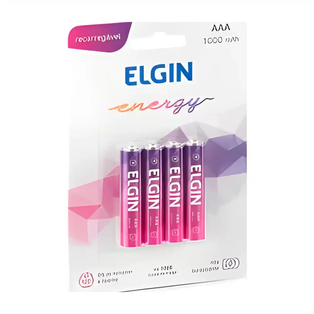 Pilha recarregável Elgin AAA 1000 mah com 4 unidades