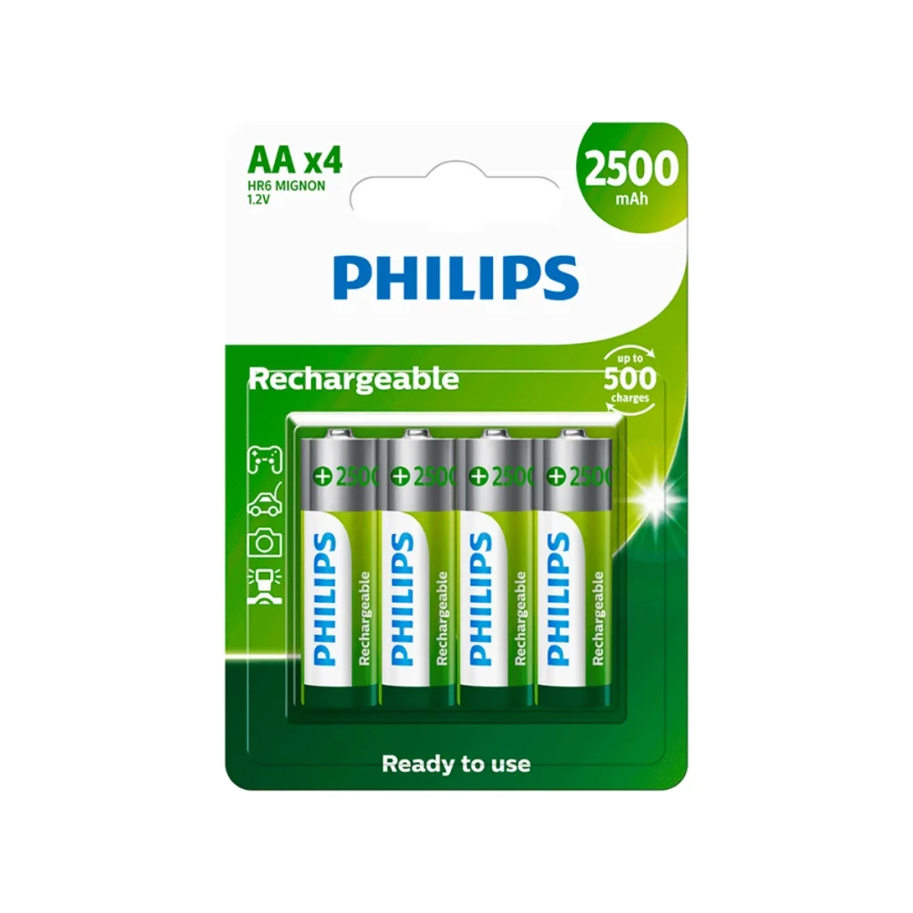 Pilha recarregável Philips AA 2500 mah nimh com 4 unidades