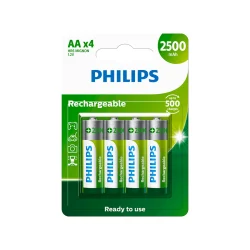 Pilha Recarregável Philips AA 2500 mAh NiMH com 4 Unidades — H&H Suprimentos Corporativos