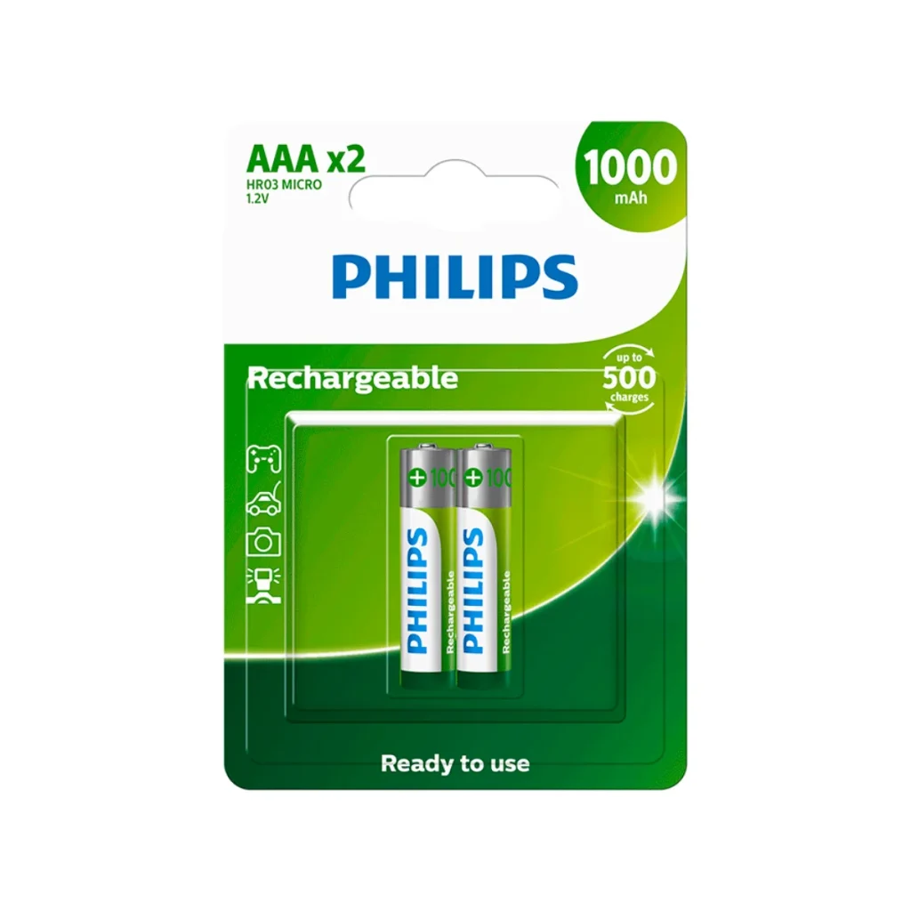 Pilha recarregável Philips AAA 1000 mah nimh com 2 unidades