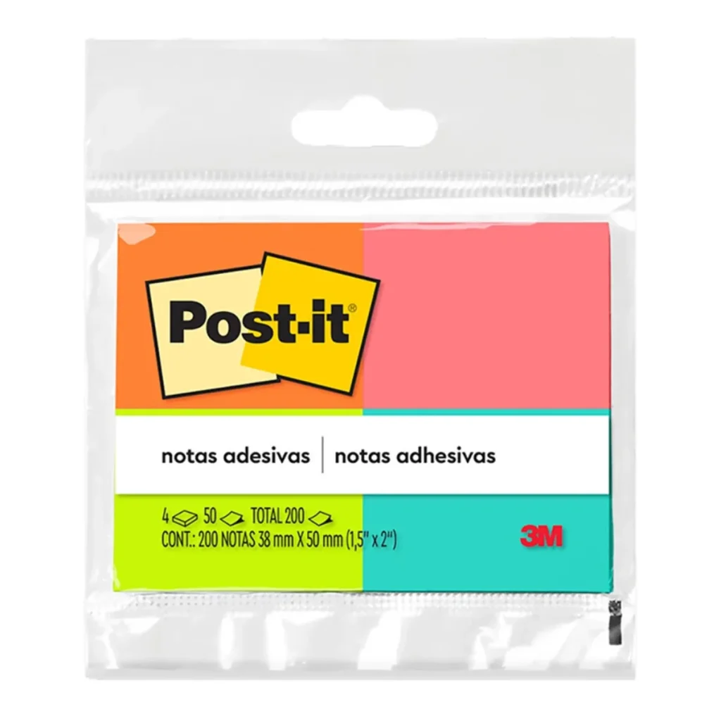 Bloco adesivo Post-it 3M 653 tropical 38 x 50 mm 4 blocos de 50 folhas
