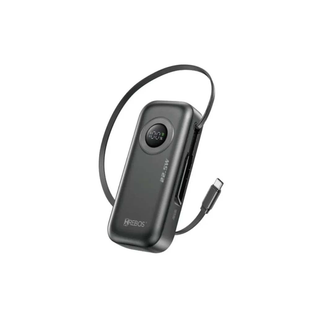 Power bank Mini dynamo hrebos PB-199 10.000 mah 22,5 w com cabo integrado preto
