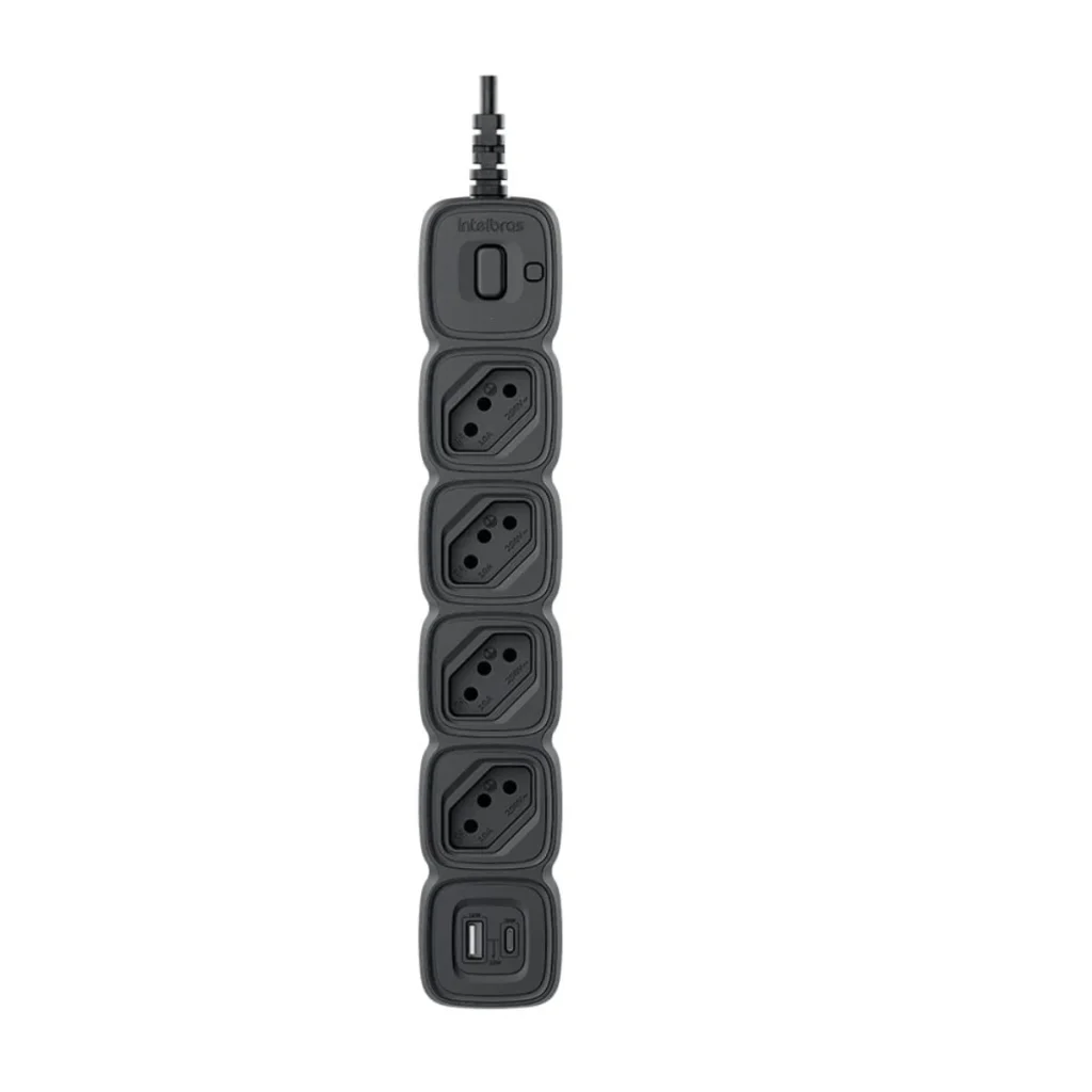 Protetor eletrônico Intelbras EPE 2004 USB 4 tomadas 2 USB cabo 3 m Bivolt