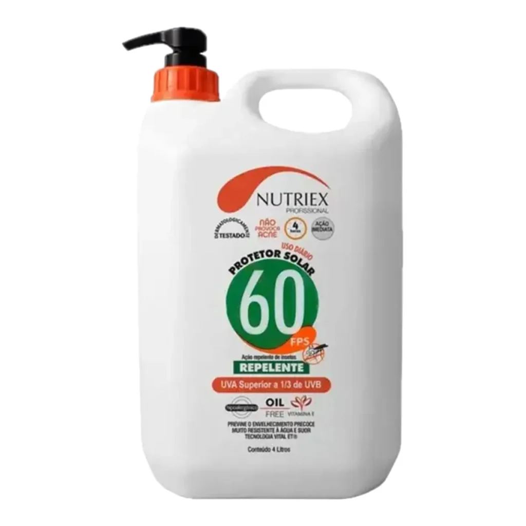 Protetor solar repelente fps 60 nutriex profissional 4 litros com bico dosador