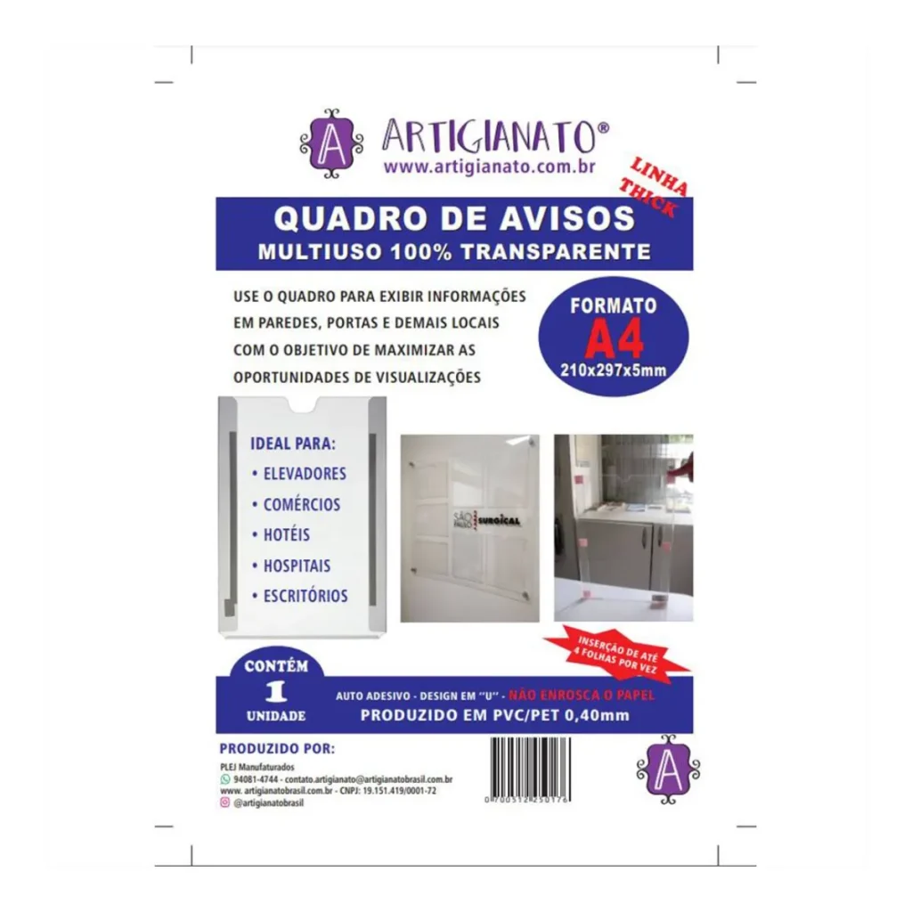 Quadro de aviso A4 transparente artigianato linha thick 107