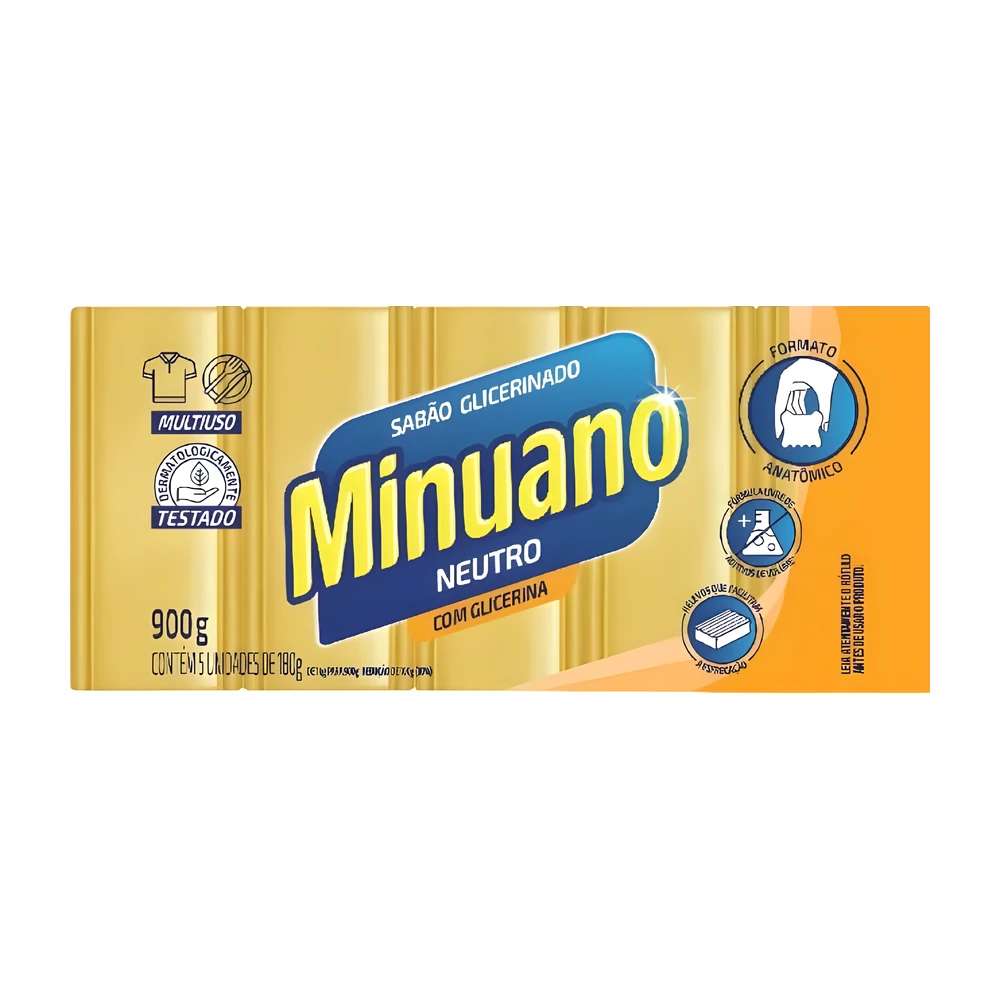 Sabão em barra Minuano glicerinado 5 x 180 g (900 g)