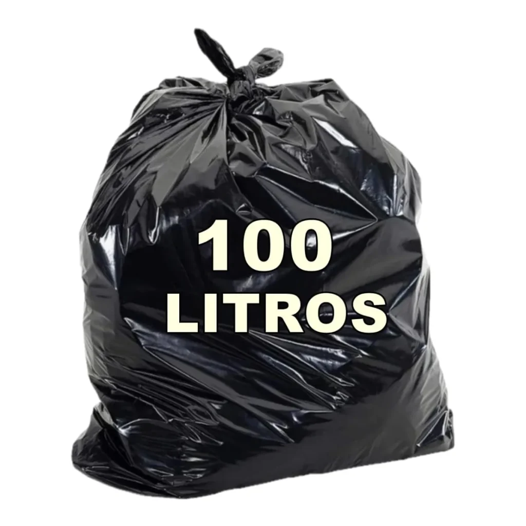 Saco de lixo preto 100 litros, pacote com 100 unidades