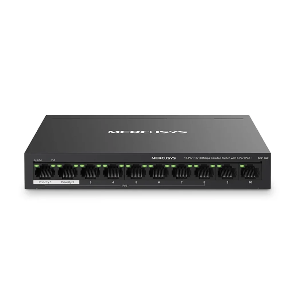 Switch de mesa mercusys MS110P 10 portas com 8 portas poe+