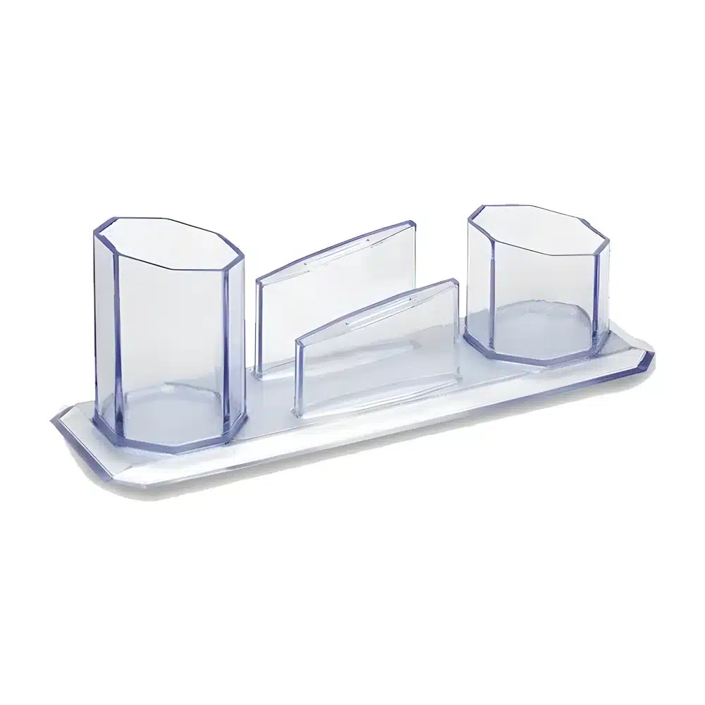 Trio organizador de mesa cristal Maxcril (porta caneta, Clips e lembrete)